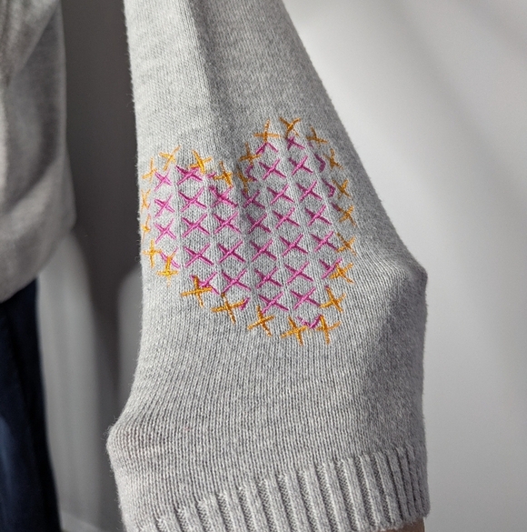 Wispr Grey Pink Orange Embroidered Evil Eye Oversized Sweater S - Picture 2 of 8